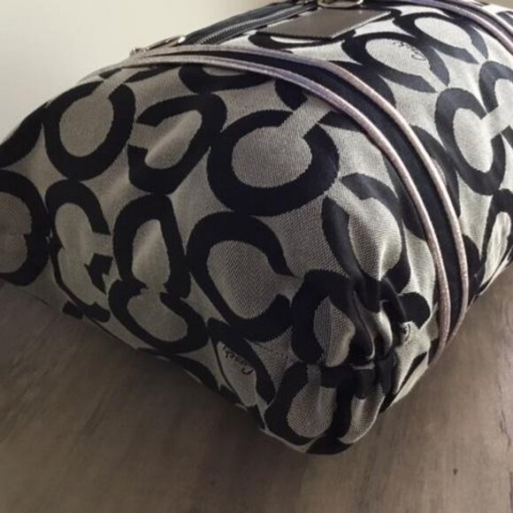 Coach Poppy Optic Op Art Glam Signature Tote Bag Black Grey Silver #13826 - Picture 9 of 12